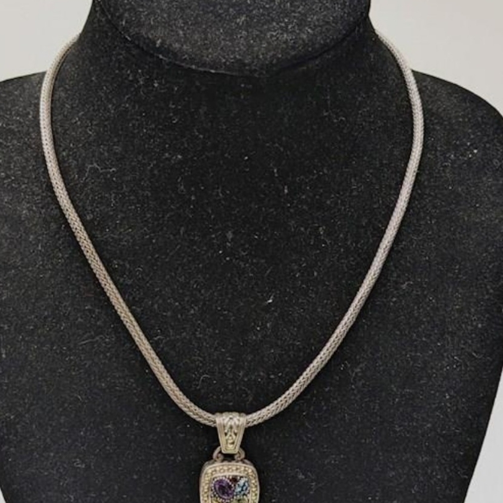 Multi-Stone Silver Pendant Necklace - Picture 2 of 4